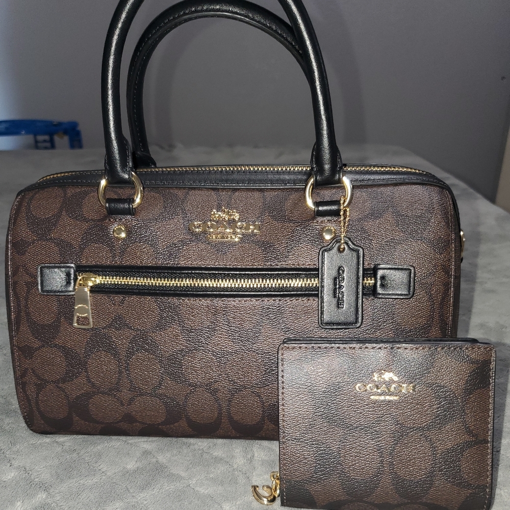 Coach Rowan Satchel in signature canvas & matching wallet